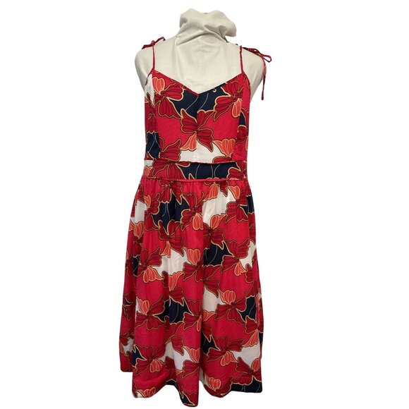 Ann Taylor Dresses & Skirts - Ann Taylor Red & Navy Floral Sundress Size 12 100% Cotton With Adjustable Straps